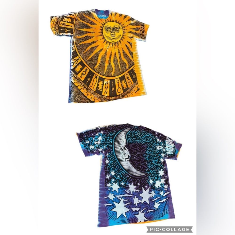 Vintage Liquid Blue Sun & Moon Zodiac Tie Dye T-shirt